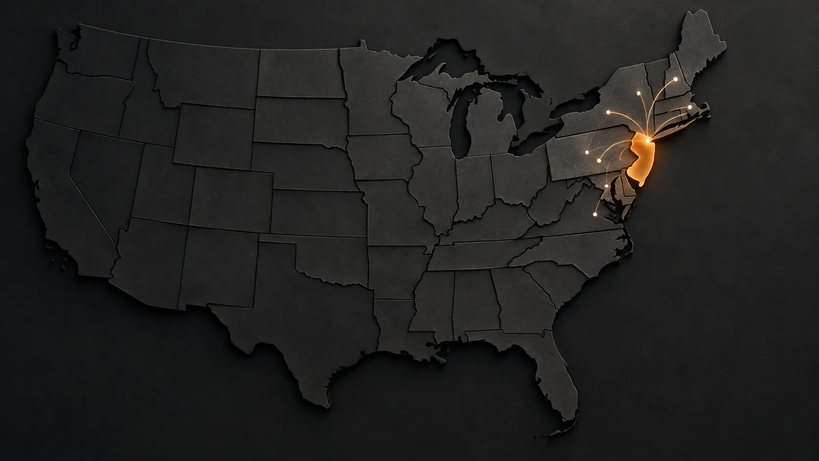 New Jersey highlighted within a connected United States service network