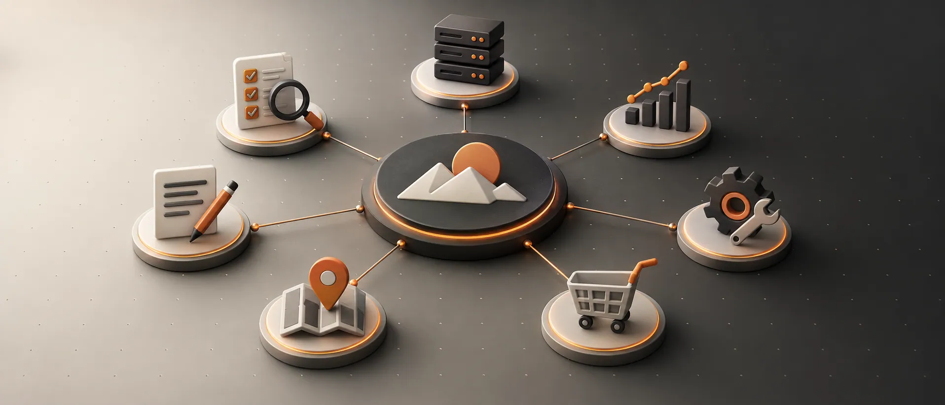 Abstract service modules connected into one SEO consulting system
